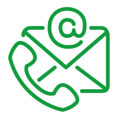 Email and phone contact icons in green.